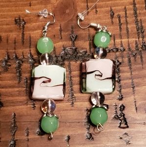 Jade Beads with Murano Glass Tile